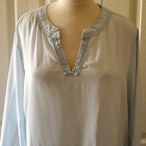 Tunic Blouse V Neck Long Sleeve Baby Blue Time & Tru Women's WOMAN'S Extra Large - Picture 2 of 11